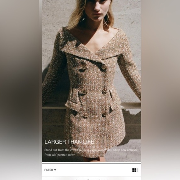 Self-Portrait Gold Tinsel Boucle Off Shoulder Tweed Mini Dress NWT - Picture 2 of 10